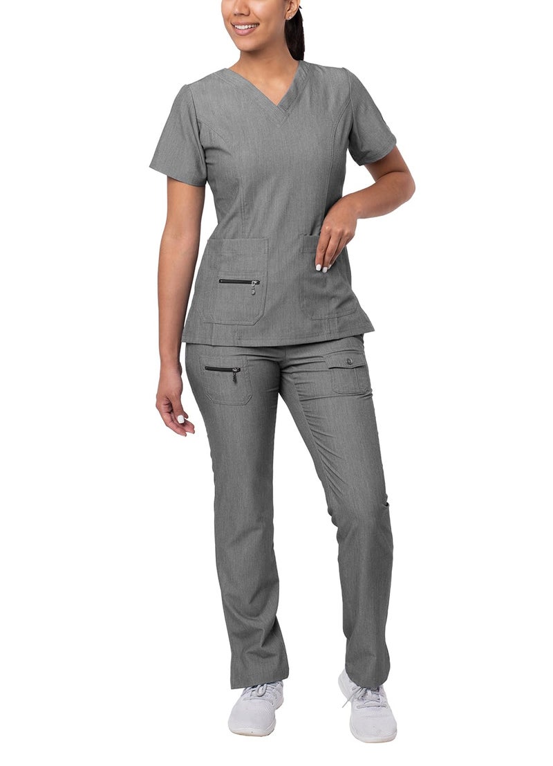 Adar Uniforms Adar Pro Heather Breakthrough Plus Scrub Set For Women - Enhanced V-Neck Top & Multi Pocket Pants - 4400H - Heather Grey - 2X - Image 1